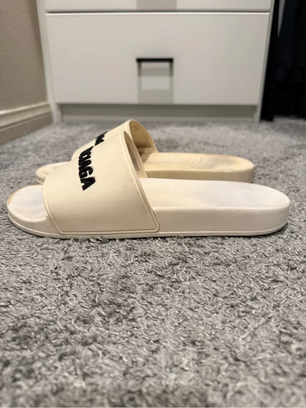 Balenciaga Cream Slide Sandals with Logo Size 11